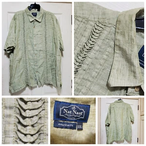 Nat Nast Shirt Mens XXL Green Linen Lounge Bowling Camp Vacation Dad 3D Panel - Picture 1 of 16
