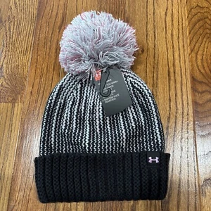 Under Armour Girls One Size Youth Black Coldgear Infinity Pom Beanie - Picture 1 of 6