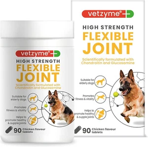 Vetzyme High Strength Flexible Joint & Hip Supplements for Senior Dogs 90 Tablet - Picture 1 of 8