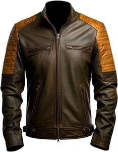 Chaqueta de cuero genuino para hombre - Chaqueta de cuero clásica vintage de motociclista - Imagen 1 de 3