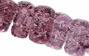 Glass Etched Purple Amethyst Carved Floral Charms Cabochons, Japan 19 mm Vintage