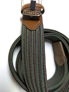 Mens Braided Stretch Belt Green Brown Stripe Woven Casual Golf NEW - Picture 1 of 7
