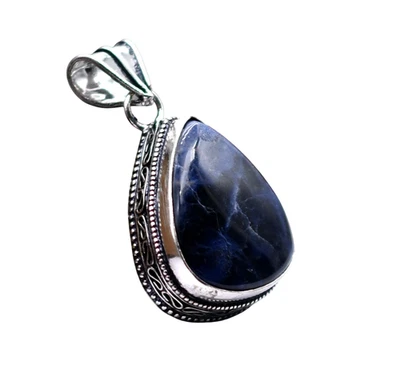 Sodalith Edelstein Silberbeschichteter Ethnischer Anhänger Schmuck 2" P 5402 - Bild 1 von 4