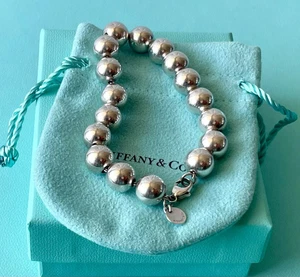 Tiffany & Co. Sterlingsilber 10 mm strapazierfähig Kugel Perlen 7,5" Zoll Armband - Bild 1 von 4