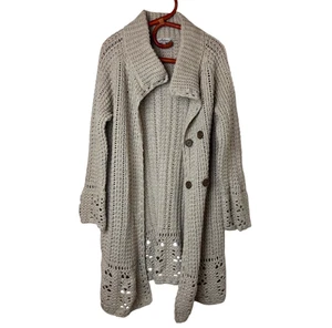 Arnhem Knit Overcoat M Beige Organic Cotton Merino Wool Crochet Boho Cottagecore - Picture 1 of 14