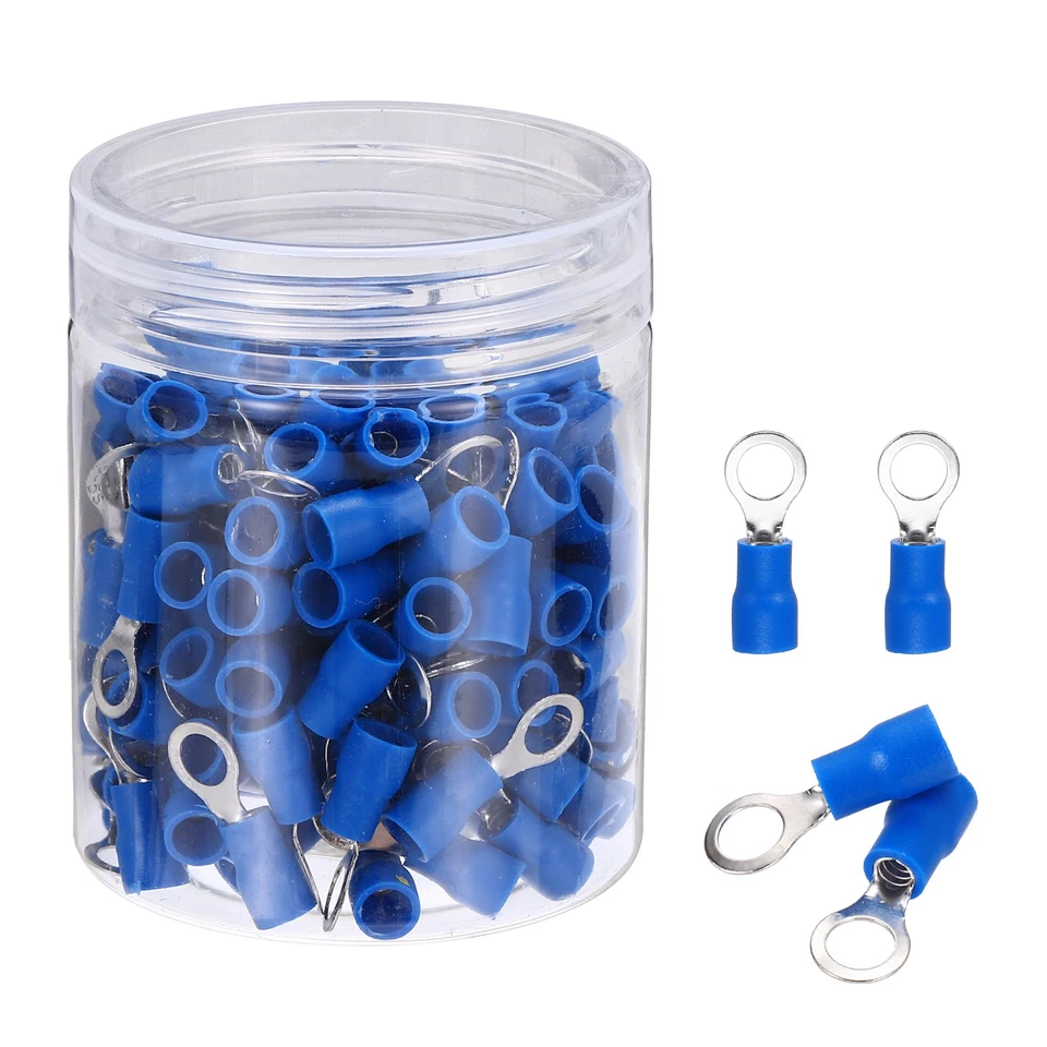 150Pcs Insulated Ring Terminal RVS2-5 Battery Lugs 16-14AWG Crimp Terminals Blue Foto 1 de 4