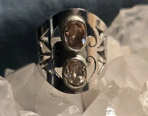 Anillo artesanal de piedras preciosas de cuarzo ahumado de plata talla 8 - Imagen 1 de 8