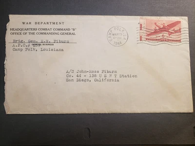 GENERAL PILBURN APO 259 CAMP POLK, LOUISIANA 1944 WWII Army Cover w/ letter - Image 1 of 3