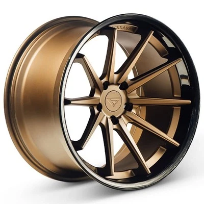 F20x8.5/R20x10.5"Staggered Ferrada Wheels FR4 Matte Bronze with Gloss Black Lip Foto 1 de 4