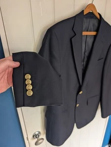 JAEGER Navy Wool Blend Gold Buttons Blazer Classic Jacket Size 38S Small - Picture 1 of 8