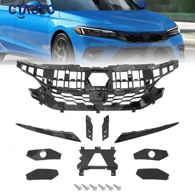 For Honda Civic 2022-2024 Base Sedan Type R Style Front Bumper Grill Gloss Black - Image 1 of 4