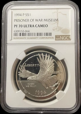 1994 Vietnam Prisoner of War POW Commemorative Proof Dollar NGC PF70 - Image 1 of 2