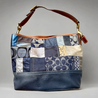 Coach синий джинсовой ткани лоскутное одеяло Hobo наплечная сумка 10003 Китай - Изображение 1 из 4