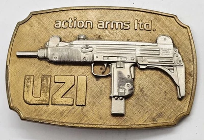 Raro Vintage Bronce Uzi Action Brazos Hebilla de Cinturón "Lo Mejor Hay" Foto 1 de 4