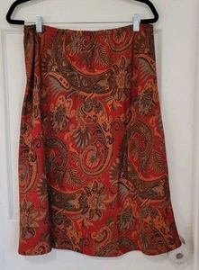Paisley Midi Skirt Brown Red ALine Sz16 Festival Boho Indie PullOn Elastic Waist - Picture 1 of 4