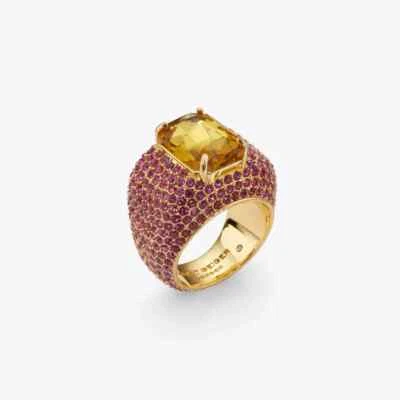 KURT GEIGER LONDON Pave   Crystal Cocktail Ring 7 Brass - Image 1 of 4