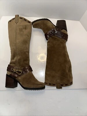 Jessica Simpson коричневый замшевый колена сапоги коренастый каблук латуни пряжка женщин 7 - Изображение 1 из 4