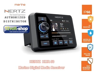 Hertz HMR-50 3-zone Marine Media Receiver; Bluetooth/ USB/ FM AM Radio / AUX - Image 1 of 4