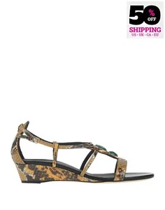 RRP€770 GIUSEPPE ZANOTTI Leather Wedge Sandals US8 UK5 EU38 Buckle Made in Italy - Picture 1 of 8