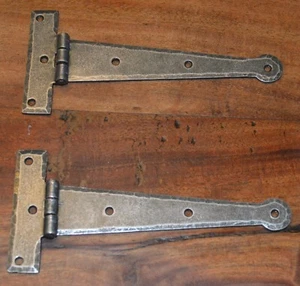 Dark Pewter, Wrought Iron 6" Penny End Tee Hinges, Rust resistant Finish (VF24) - Picture 1 of 4