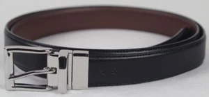 Polo Ralph Lauren Black Brown Reversible Leather Belt Silver Buckle NWT - Picture 1 of 1