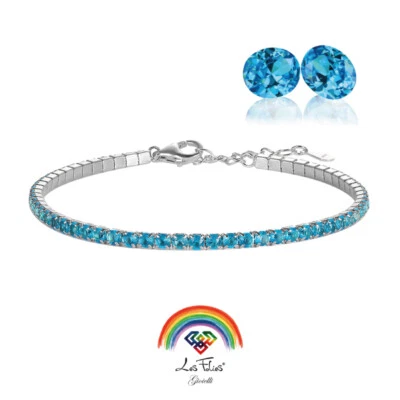 Bracciale Tennis Azzurro in Argento 925 rodiato - Rainbow Collection Les Folies - Immagine 1 di 4