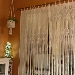 Set of 2: 35" x 83" Zoe Macrame Curtains Window Panels Natural Beige Boho NEW - Picture 1 of 14