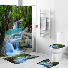 Nature Scenery Bathroom Set Shower Curtain Toilet Lid Cover Bath Mat  Set