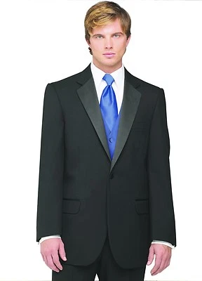 Sizes 34-50 Short 7-Piece Tuxedo Package w/Flat Front Pants, Royal Vest & Tie - Image 1 of 4