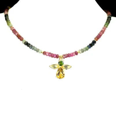 925 Argento Sterling Collana Pera Citrino Tormalina Croce Gemma Gioielli 1 - Immagine 1 di 4