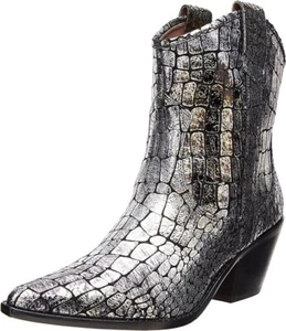Donald Pliner Pewter Metallic Washed Croco Leather Boot 2 3/4" Western heel Sz 8 - Picture 1 of 12