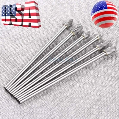 6pcs 1/4" Tungsten Carbide Burr Rotary Drill Bits Tools Cutter Files Set Shank - Image 1 of 4