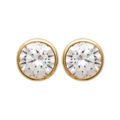 BIJOUXIA Boucles D'oreilles 6 MM Puces Zirconium Serti Clos Cristal Plaqué Or 18 Carats