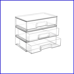 Clear Stackable Storage Drawers - 3 Durable Acrylic Organizers for Makeup & More - Picture 1 of 9