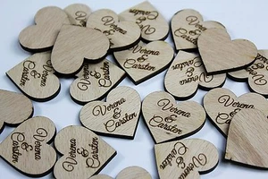 60 pezzi decorazione sparsa cuore matrimonio decorazione tavolo nome a scelta decorazione legno incisione - Foto 1 di 1