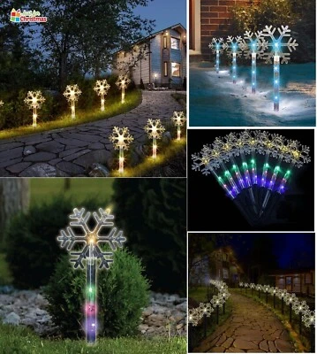 OPTIMAL PRODUCTS Christmas Outdoor Lights Xmas Garden Snowflake LED Stake Lights Decoration 8 Pcs
