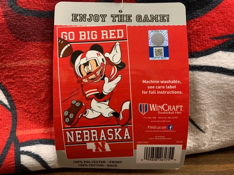 NEBRASKA CORNHUSKERS GO BIG RED FOOTBALL MICKEY MOUSE 30"X60" BEACH TOWEL NEW Cover
