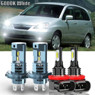 Combo de 4 faros LED de haz alto/bajo bombillas antiniebla para Suzuki Aerio 2002-2007 Foto 1 de 4