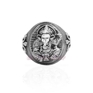 Shubh Mangal Ganesha Ring in Pure Silver Sterling Standing Ganpati Ring Ompooja - Picture 1 of 3