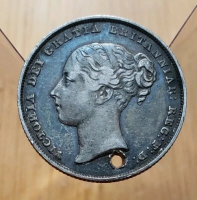 1852 Great Britain Queen Victoria 1 Shilling World Silver Coin--Holed - Image 1 of 3