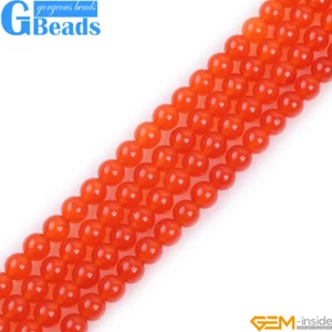 Orange Jade Gemstone Round Beads For Jewelry Making Free Shipping Strand 15" - Picture 1 of 35