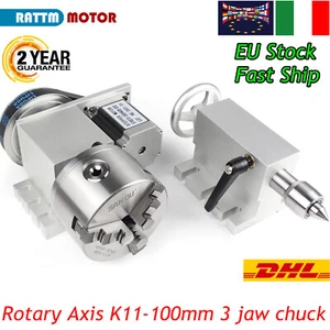 The 4th Axis K11-100mm 3 jaw chuck A Axis Rotary Axis+65mm Tailstock for CNC『IT』 - Foto 1 di 11