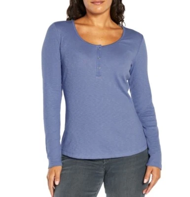 Eddie Bauer Para Mujer Suave Acanalado Manga Larga Cuchara A Presión Henley XXLGRANDE AZUL  Foto 1 de 4