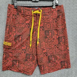 Hinano Tahiti Board Shorts Uomo 31 Rosso Costume da Bagno Stampa Allover Surf Tribal - Foto 1 di 12