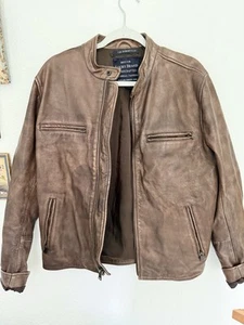 Lucky Brand Washed Leather Bonneville Jacket Moto Biker Distressed Size M - Picture 1 of 7