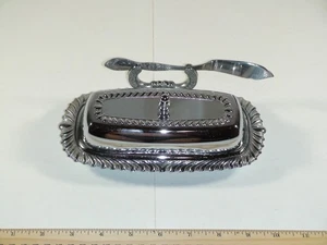 Ironware Vintage Silver Plated Butter Dish with Knife Holder & Knife - Picture 1 of 9