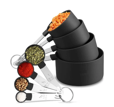 8pcs Measuring Cups and Spoons Set with Stainless Steel Handles Baking KitchenUK - Image 1 of 4