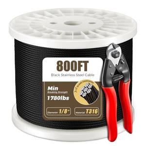Cable de acero inoxidable negro T316 800 pies 1/8", cable de alambre negro para avión f... - Imagen 1 de 7