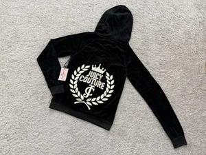 NWT Juicy Couture Velour Track Jacket Women's Size XS Hoodie Black Tie - Imagen 1 de 9