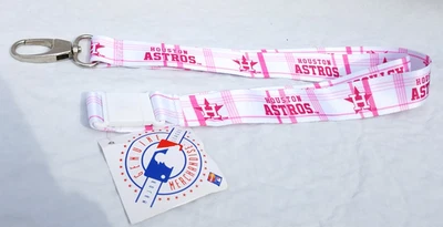 Houston Astros Pink and White Plaid MLB Lanyard with Clip New MLB Licensed - Image 1 of 2